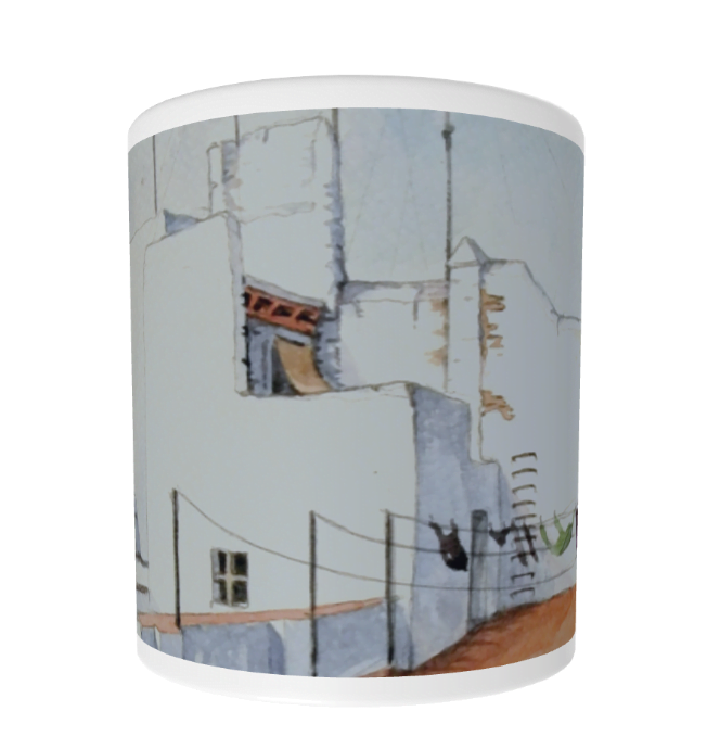 Torres de Cádiz 4. Acuarela impresa sobre taza blanca.