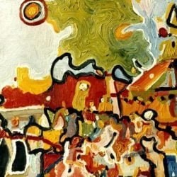 Metamorfosis hacia lo abstracto de cuadro de David Tenier. Punto medio en la dstrucción de una imagen hacia una pintura abstracta.
Óleo sobre lienzo.
1997